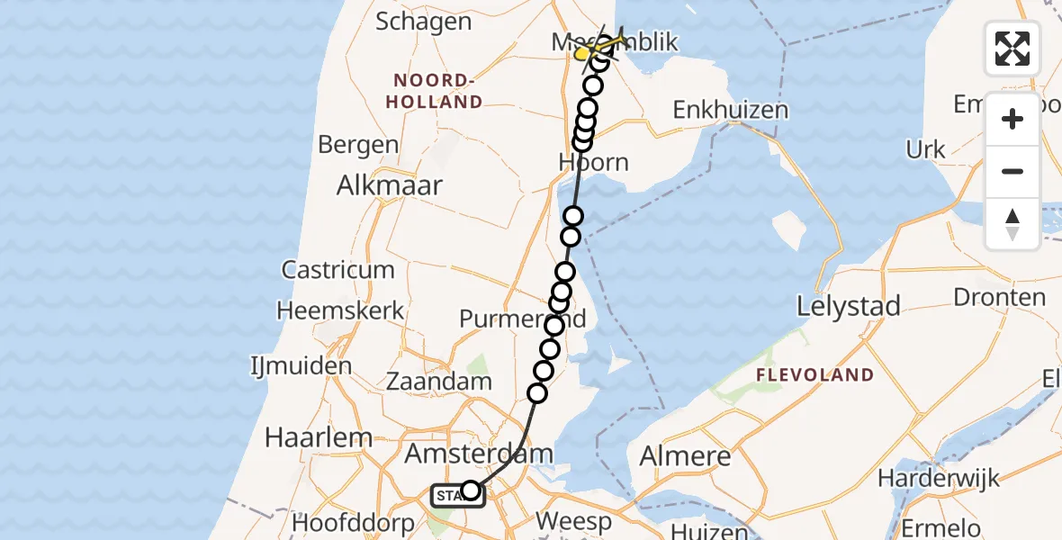 Routekaart van de vlucht: Lifeliner 1 naar Medemblik