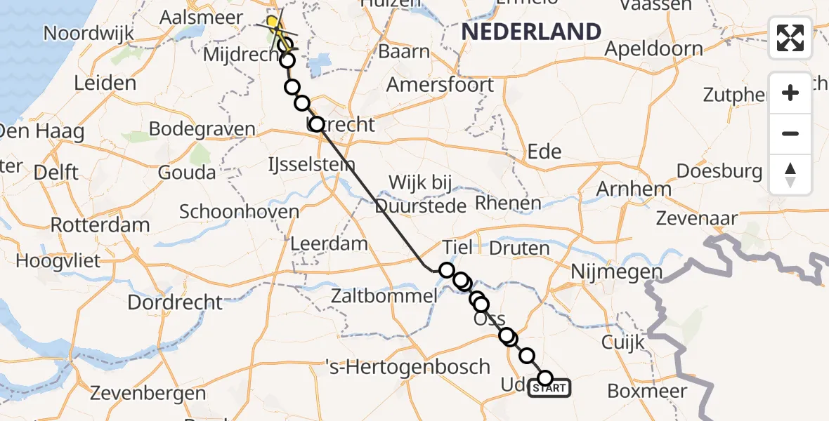 Routekaart van de vlucht: Politiehelikopter naar Vinkeveen