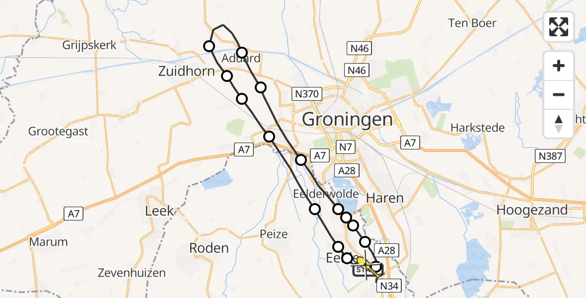 Routekaart van de vlucht: Lifeliner 4 naar Groningen Airport Eelde
