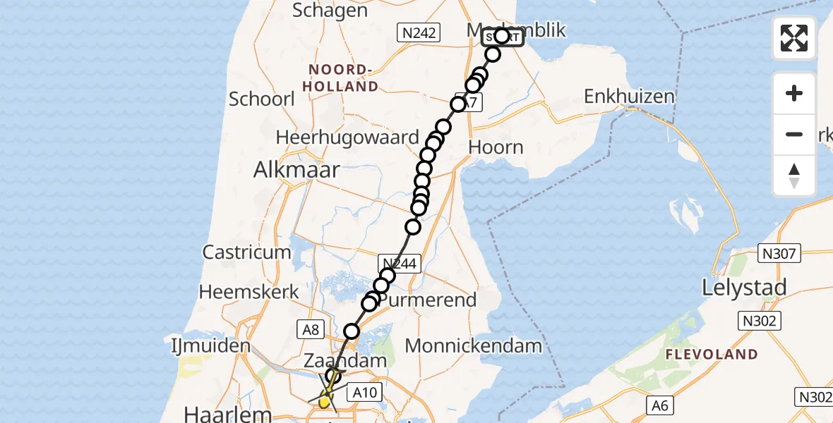 Routekaart van de vlucht: Lifeliner 1 naar Amsterdam Heliport