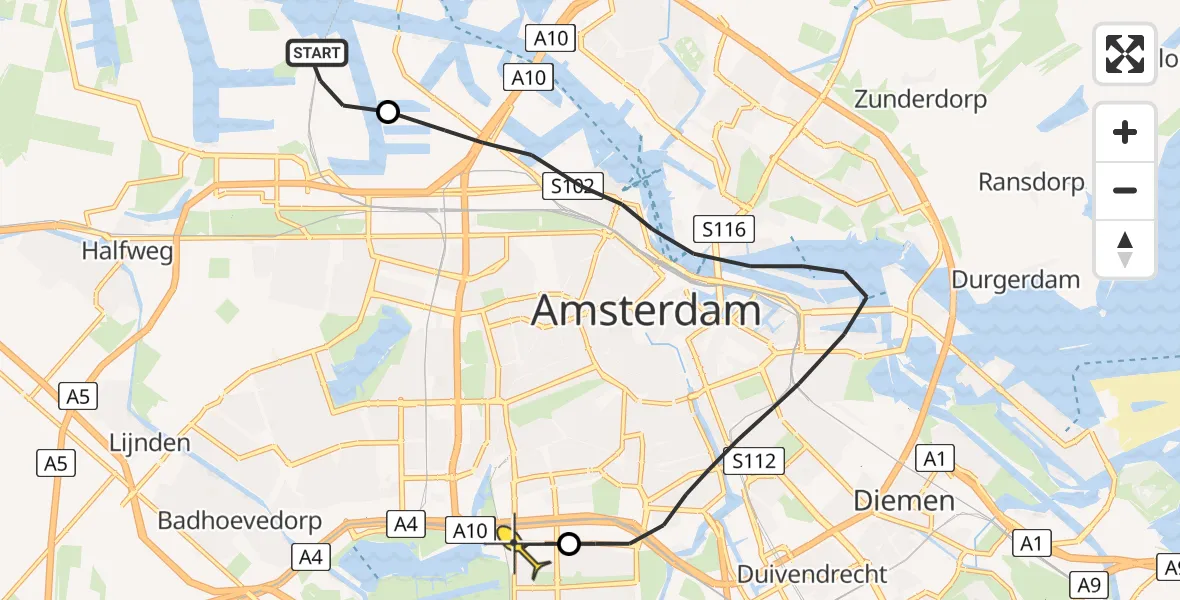 Routekaart van de vlucht: Lifeliner 1 naar VU Medisch Centrum Amsterdam