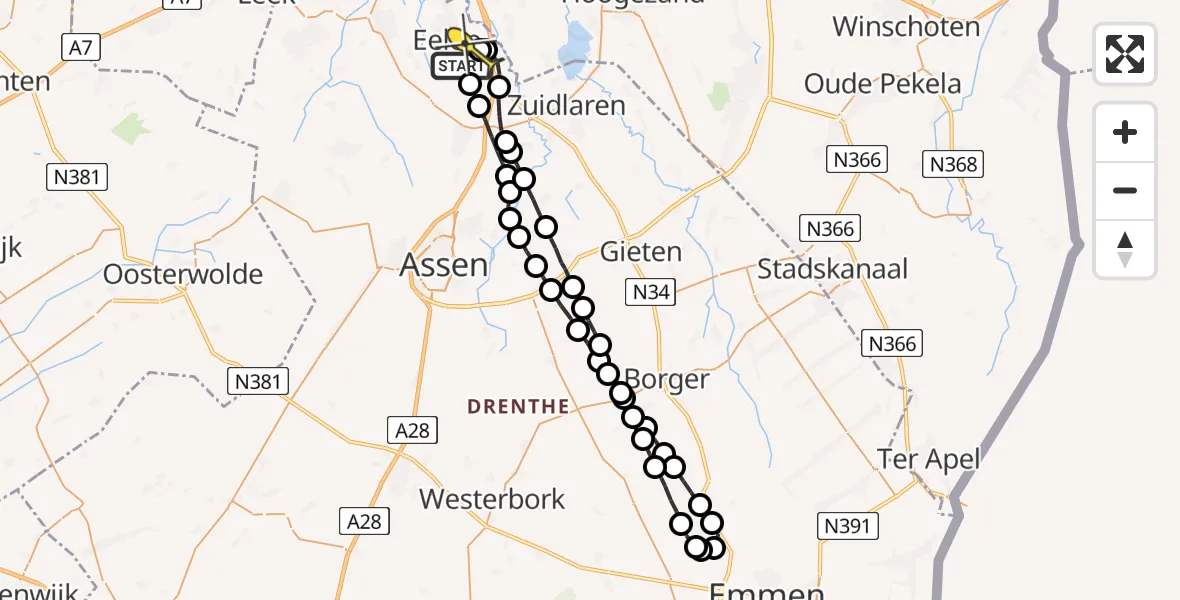 Routekaart van de vlucht: Lifeliner 4 naar Groningen Airport Eelde
