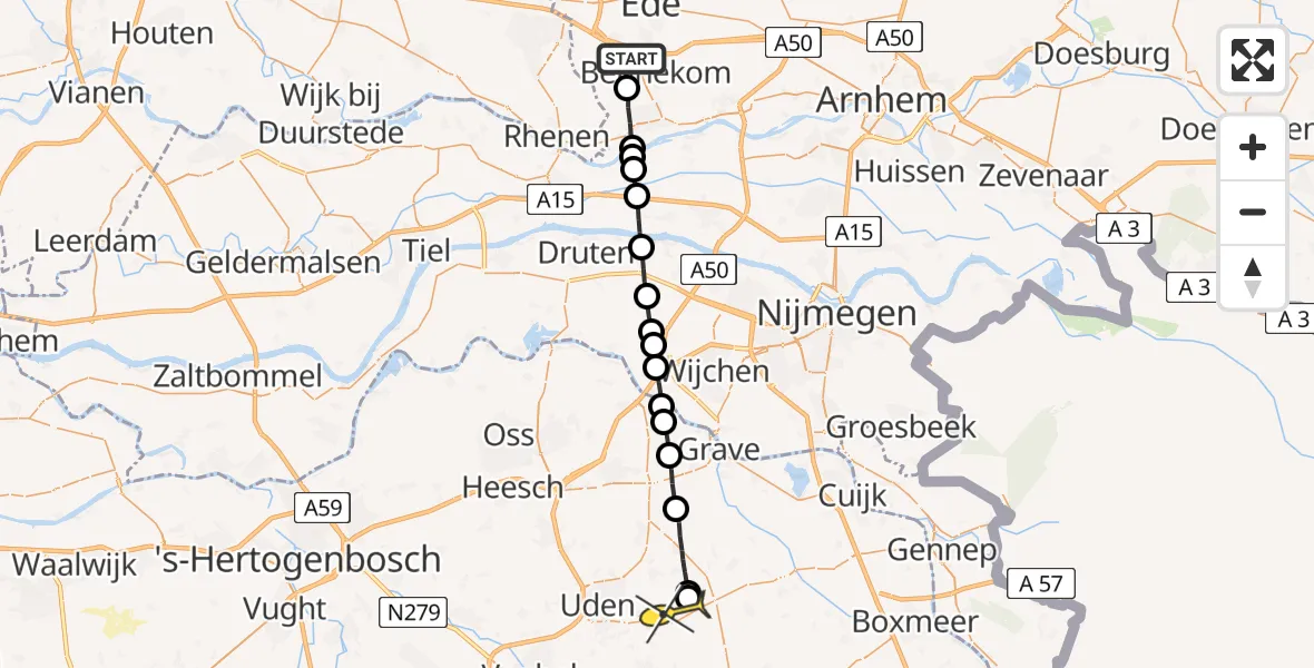 Routekaart van de vlucht: Lifeliner 3 naar Vliegbasis Volkel