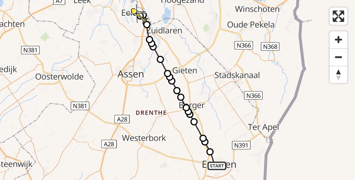 Routekaart van de vlucht: Lifeliner 4 naar Groningen Airport Eelde