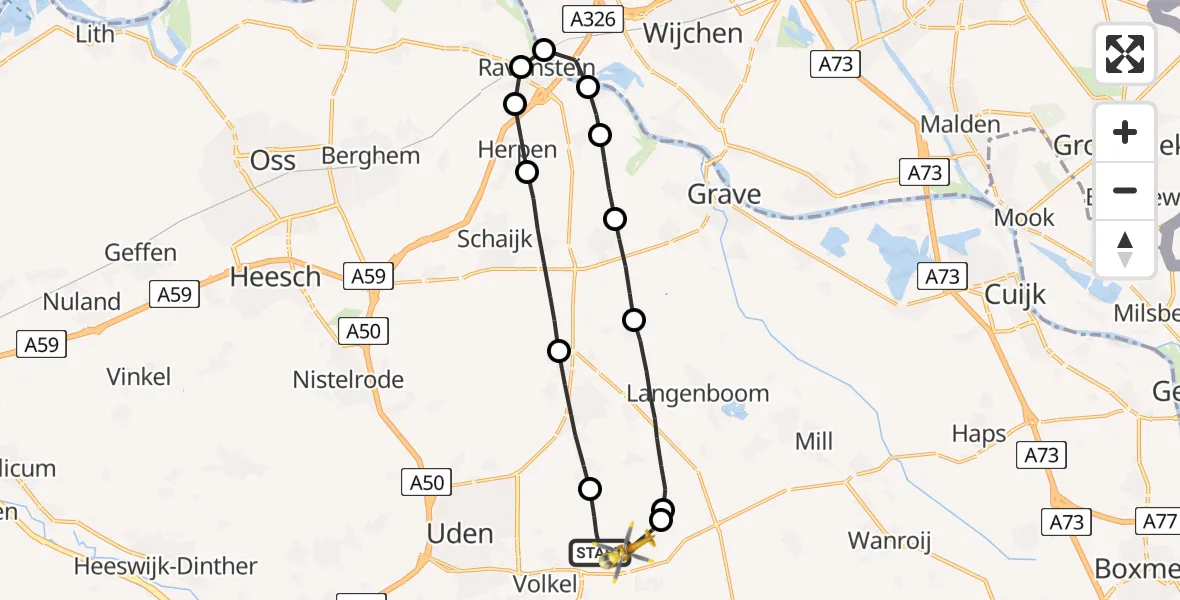 Vluchtroute Traumahelikopter Vliegbasis Volkel - Vliegbasis Volkel, 15 januari 2023, 02:58