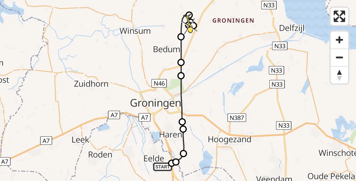 Routekaart van de vlucht: Lifeliner 4 naar Middelstum