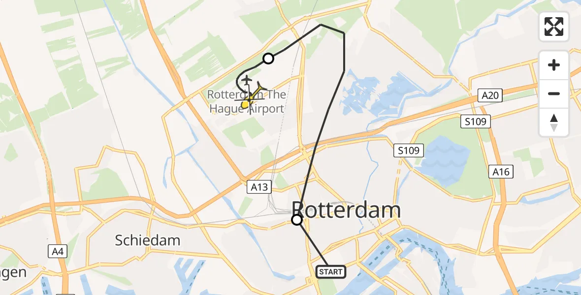 Routekaart van de vlucht: Lifeliner 2 naar Rotterdam The Hague Airport