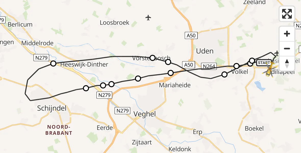 Vluchtroute Traumahelikopter Vliegbasis Volkel - Vliegbasis Volkel, 15 januari 2023, 08:20