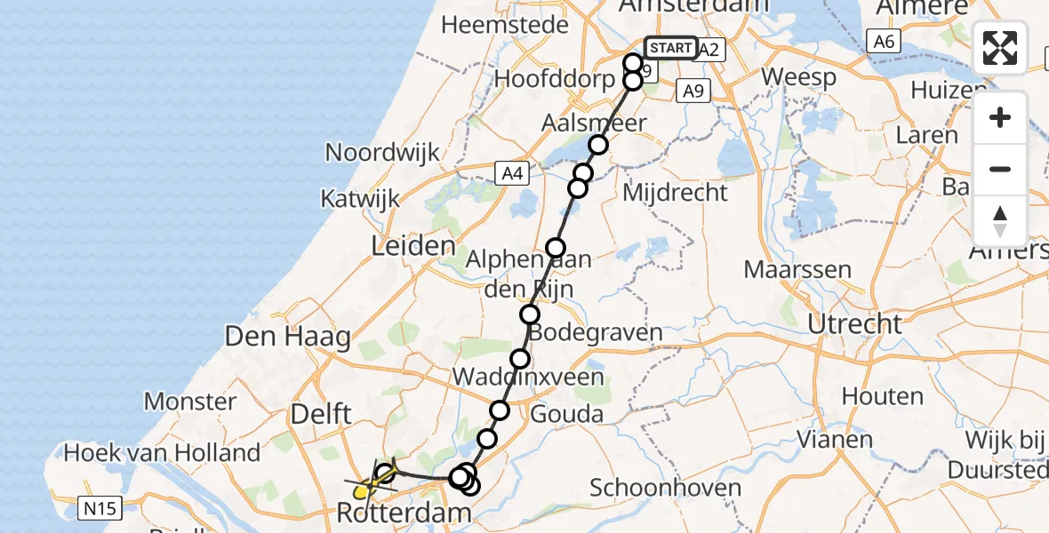 Routekaart van de vlucht: Lifeliner 1 naar Rotterdam The Hague Airport