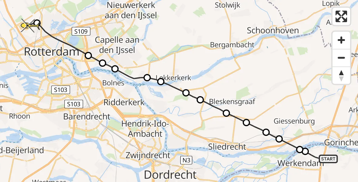 Routekaart van de vlucht: Lifeliner 2 naar Rotterdam The Hague Airport