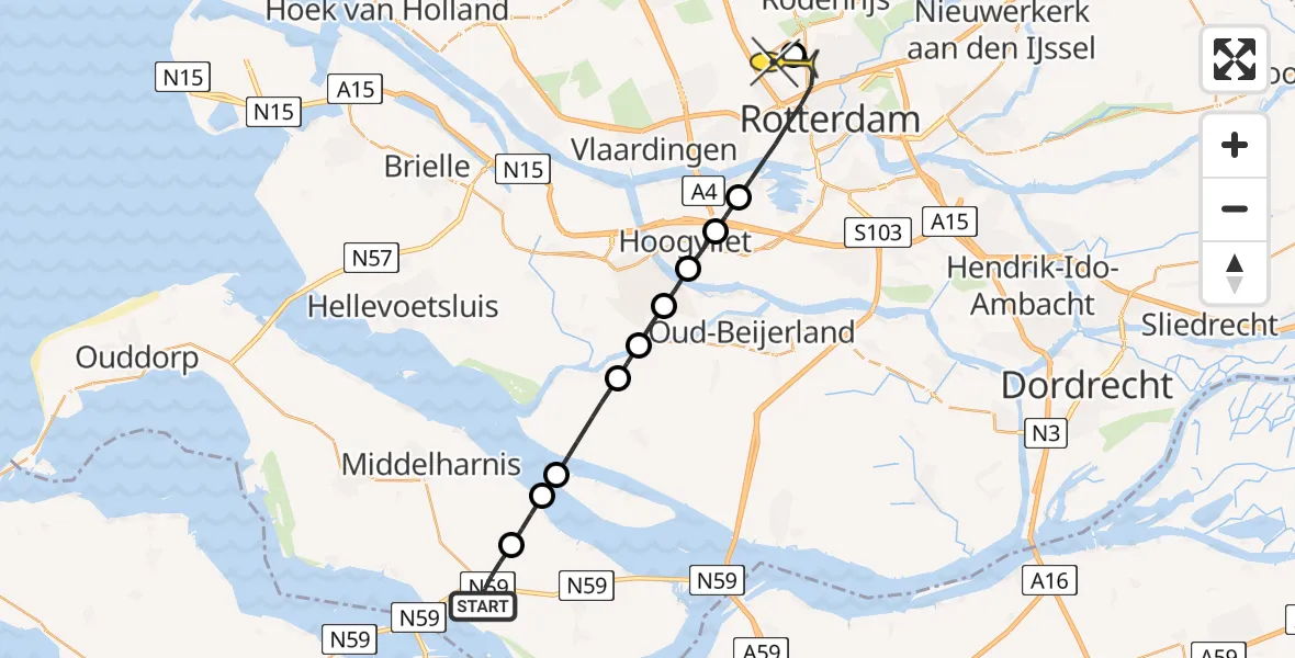 Routekaart van de vlucht: Lifeliner 2 naar Rotterdam The Hague Airport