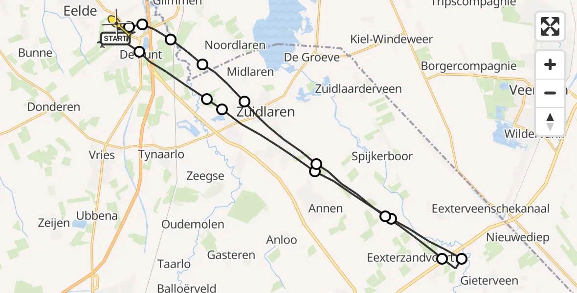 Routekaart van de vlucht: Lifeliner 4 naar Groningen Airport Eelde