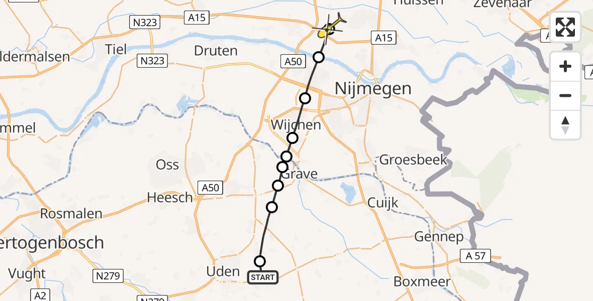 Routekaart van de vlucht: Lifeliner 3 naar Valburg