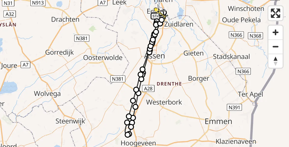 Routekaart van de vlucht: Lifeliner 4 naar Groningen Airport Eelde