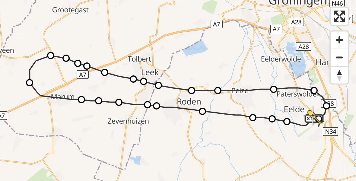 Routekaart van de vlucht: Lifeliner 4 naar Groningen Airport Eelde