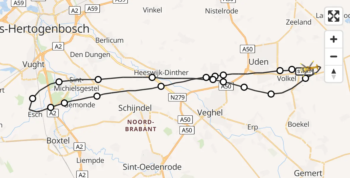 Vluchtroute Traumahelikopter Vliegbasis Volkel - Vliegbasis Volkel, 15 januari 2023, 20:51