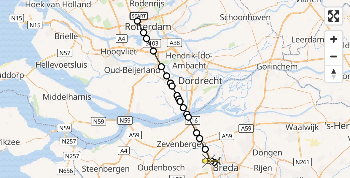 Routekaart van de vlucht: Lifeliner 2 naar Prinsenbeek