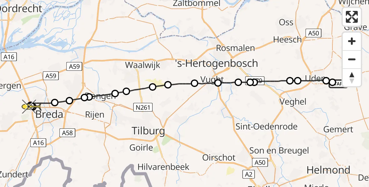 Routekaart van de vlucht: Lifeliner 3 naar Prinsenbeek