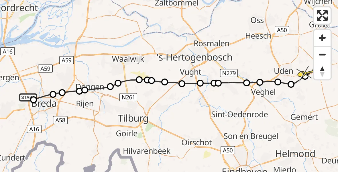 Routekaart van de vlucht: Lifeliner 3 naar Vliegbasis Volkel