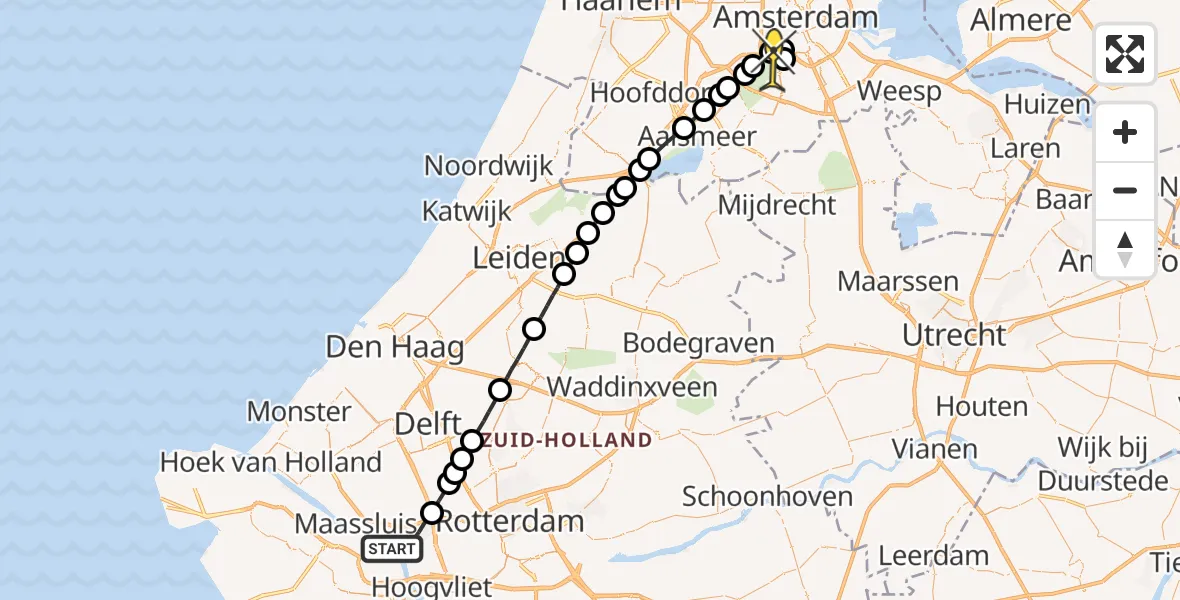 Routekaart van de vlucht: Lifeliner 1 naar VU Medisch Centrum Amsterdam