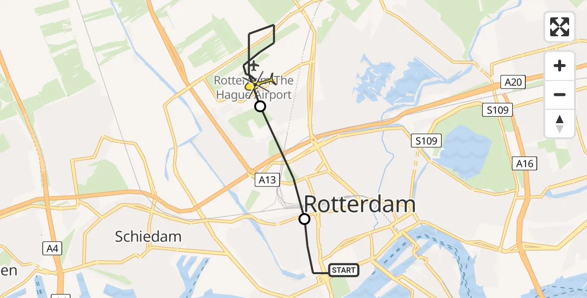 Routekaart van de vlucht: Lifeliner 2 naar Rotterdam The Hague Airport