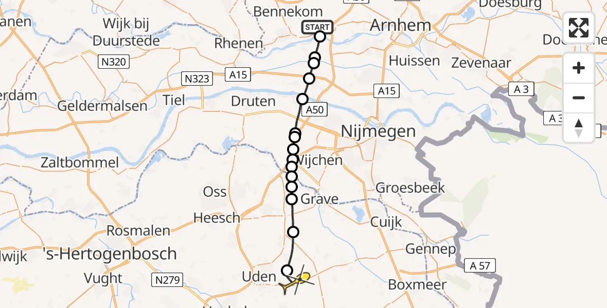 Routekaart van de vlucht: Lifeliner 3 naar Vliegbasis Volkel