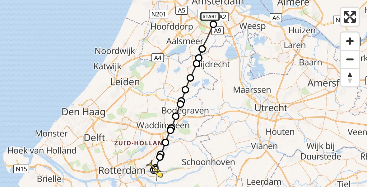 Routekaart van de vlucht: Lifeliner 1 naar Ouderkerk aan den IJssel