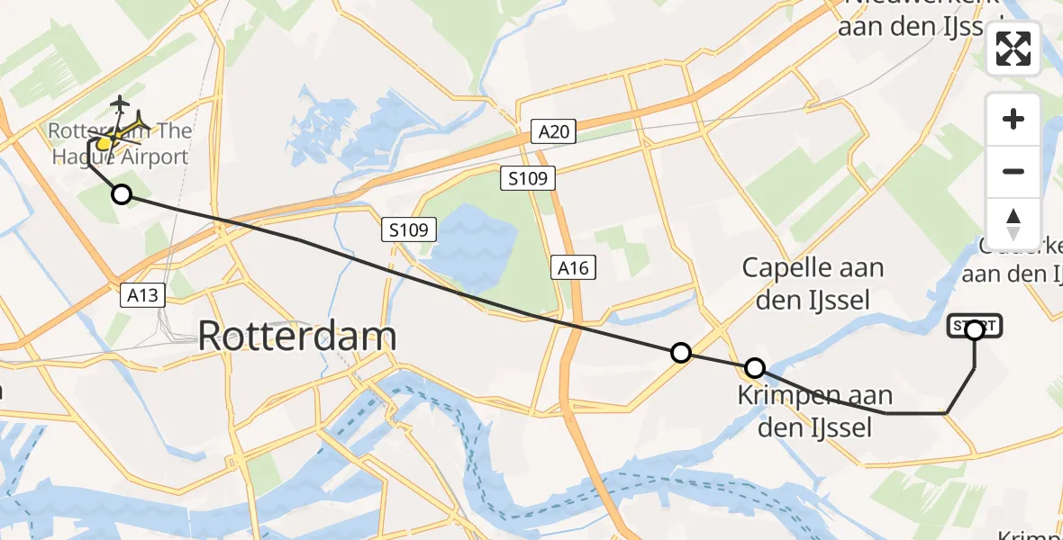 Routekaart van de vlucht: Lifeliner 1 naar Rotterdam The Hague Airport