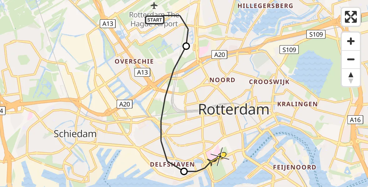 Routekaart van de vlucht: Lifeliner 1 naar Erasmus MC