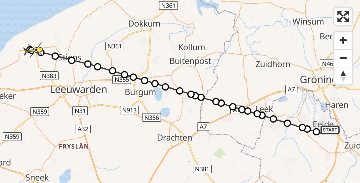 Routekaart van de vlucht: Lifeliner 4 naar St.-Annaparochie