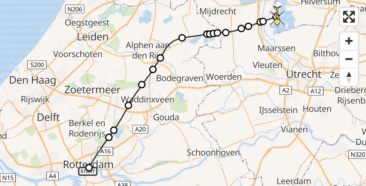 Routekaart van de vlucht: Lifeliner 1 naar Loosdrecht