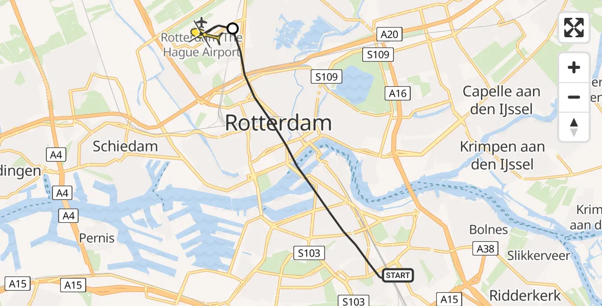 Routekaart van de vlucht: Lifeliner 2 naar Rotterdam The Hague Airport