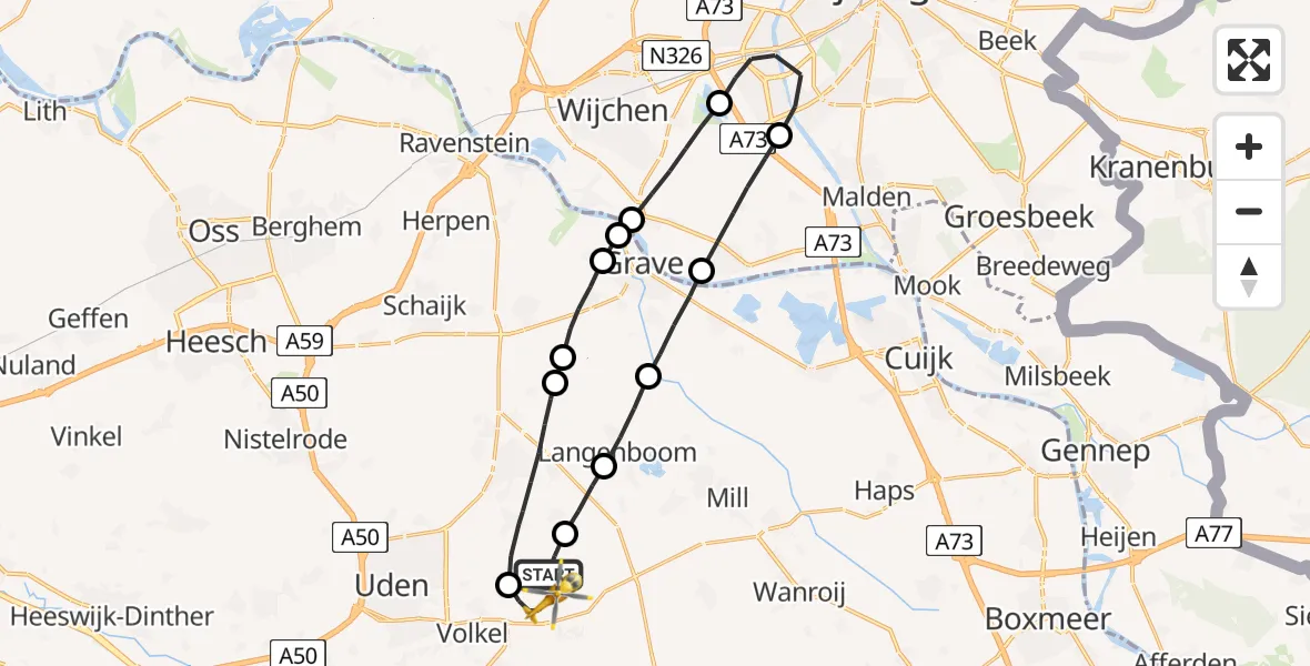 Vluchtroute Traumahelikopter Vliegbasis Volkel - Vliegbasis Volkel, 16 januari 2023, 14:08