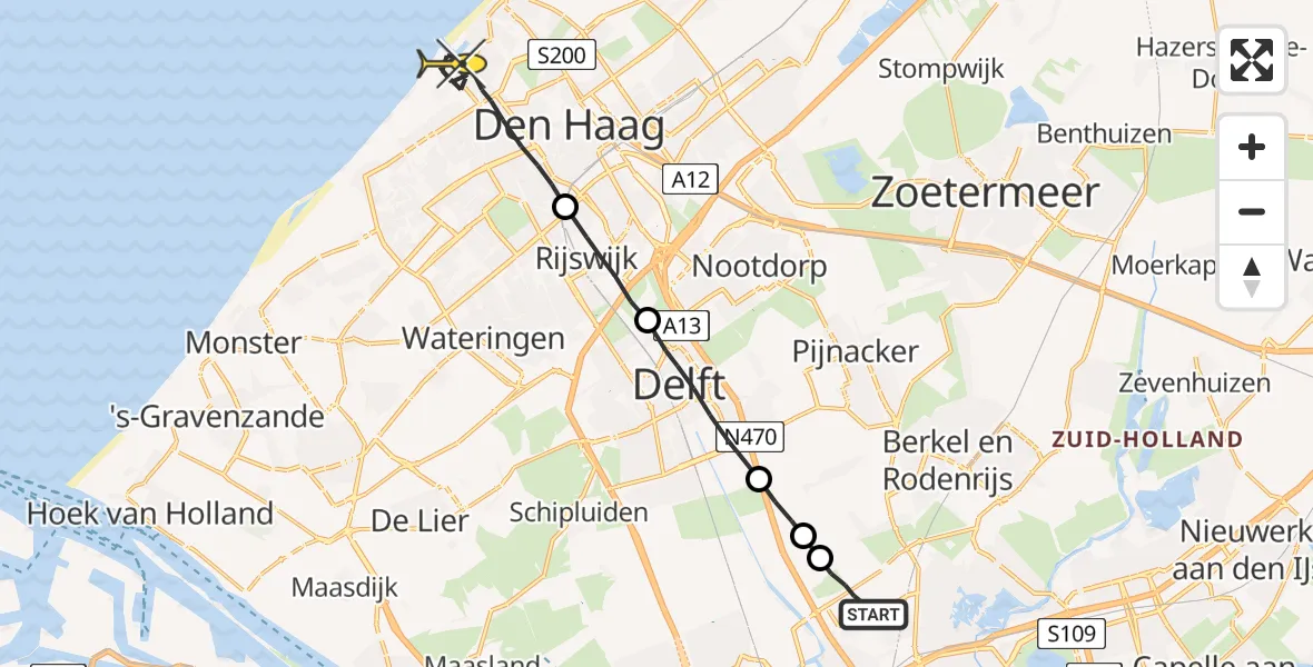 Routekaart van de vlucht: Lifeliner 2 naar Den Haag