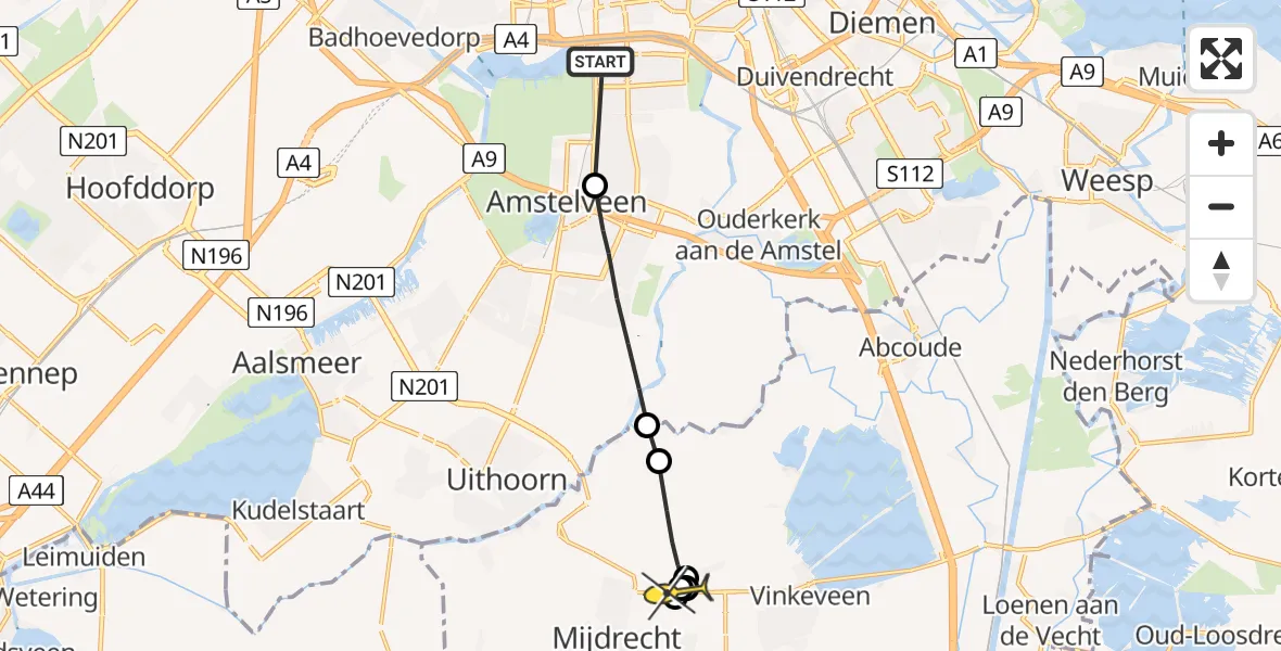 Routekaart van de vlucht: Lifeliner 1 naar Mijdrecht