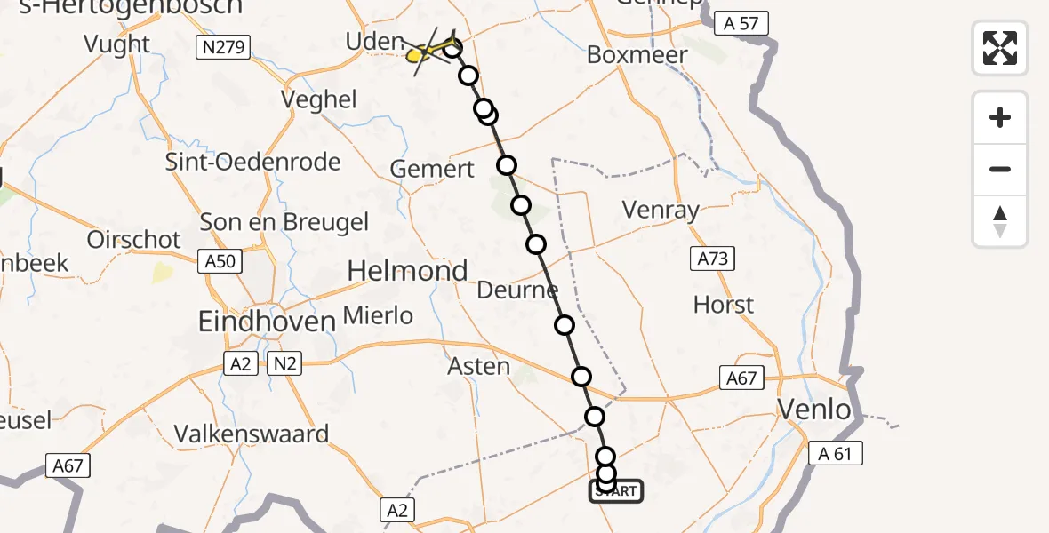 Routekaart van de vlucht: Lifeliner 3 naar Vliegbasis Volkel