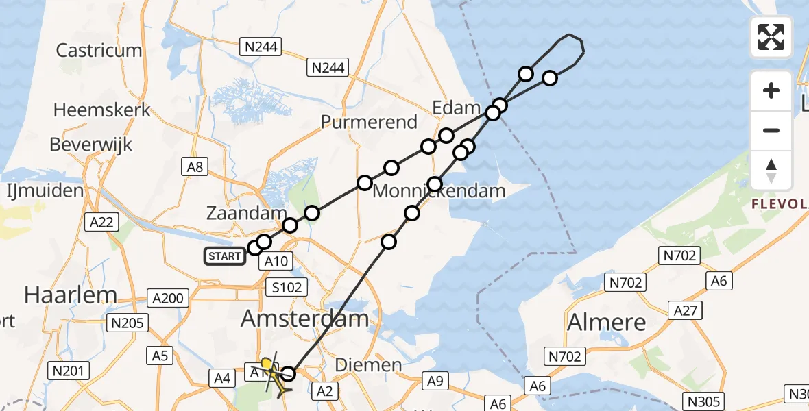 Routekaart van de vlucht: Lifeliner 1 naar VU Medisch Centrum Amsterdam