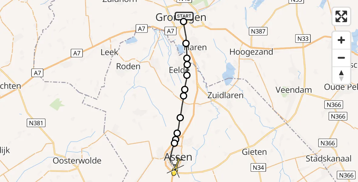 Routekaart van de vlucht: Lifeliner 4 naar Assen