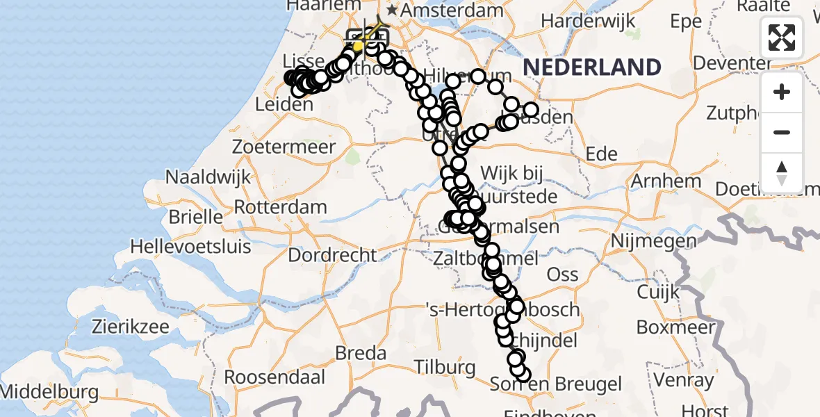 Routekaart van de vlucht: Politiehelikopter naar Schiphol