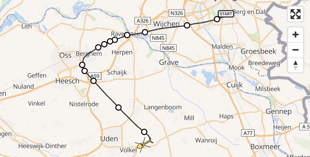 Routekaart van de vlucht: Lifeliner 3 naar Vliegbasis Volkel