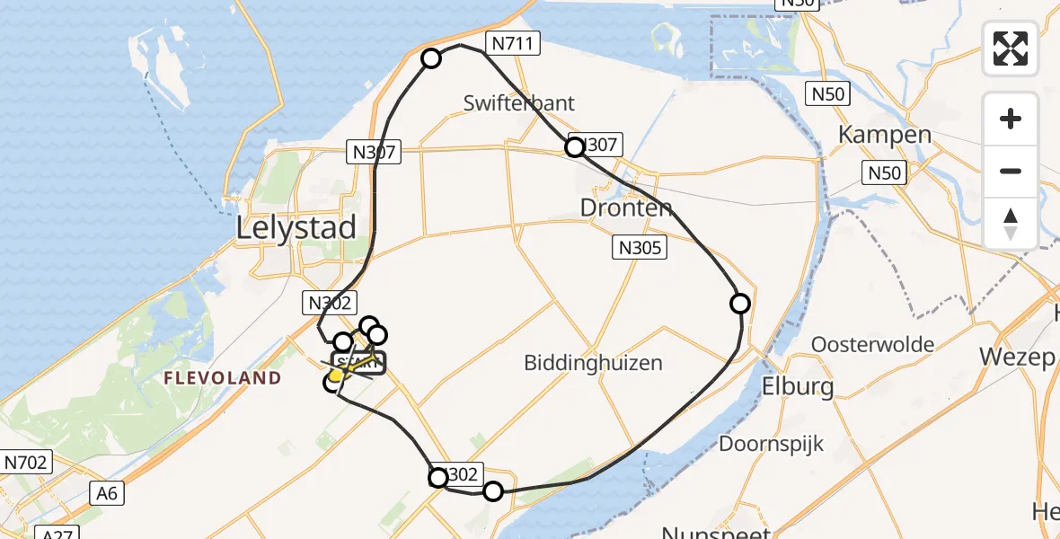 Routekaart van de vlucht: Traumaheli naar Lelystad Airport