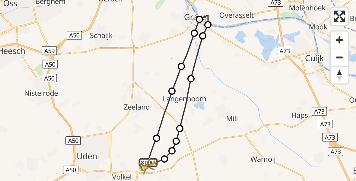 Vluchtroute Traumahelikopter Vliegbasis Volkel - Vliegbasis Volkel, 17 januari 2023, 13:06