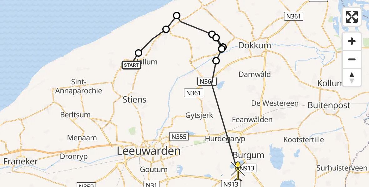 Routekaart van de vlucht: Ambulanceheli naar Garyp