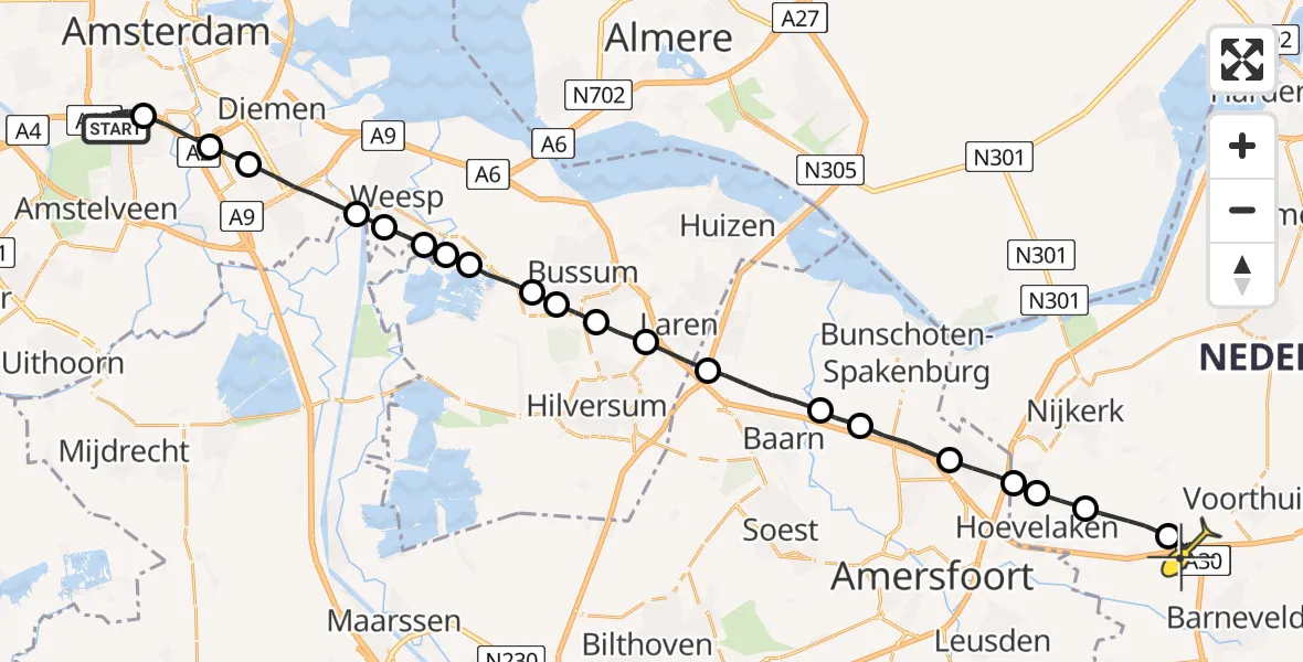 Routekaart van de vlucht: Lifeliner 1 naar Terschuur