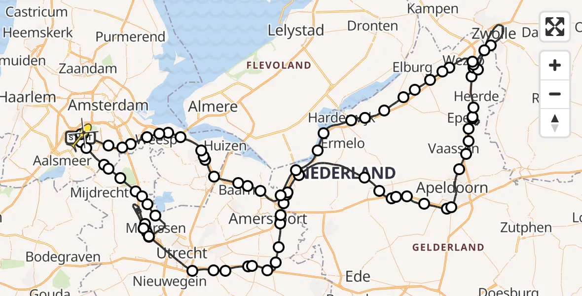 Routekaart van de vlucht: Politieheli naar Schiphol