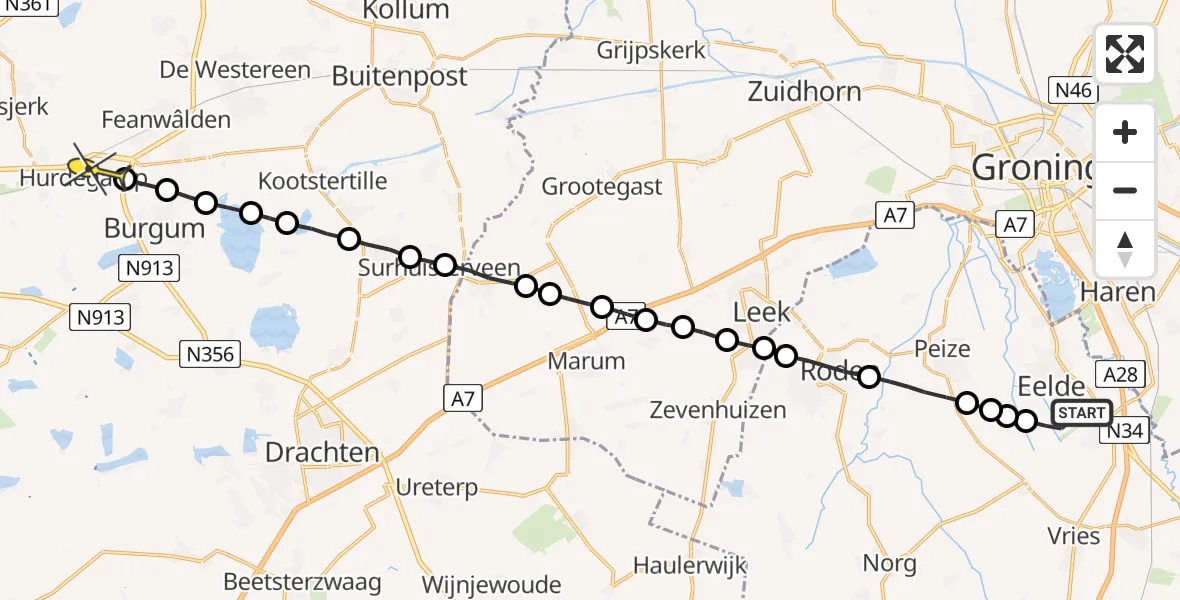 Routekaart van de vlucht: Lifeliner 4 naar Hurdegaryp