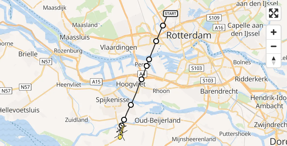 Routekaart van de vlucht: Lifeliner 2 naar Nieuw-Beijerland