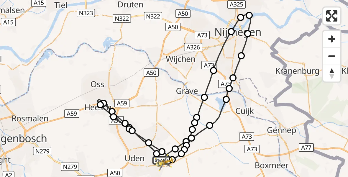Vluchtroute Traumahelikopter Vliegbasis Volkel - Vliegbasis Volkel, 17 januari 2023, 16:12