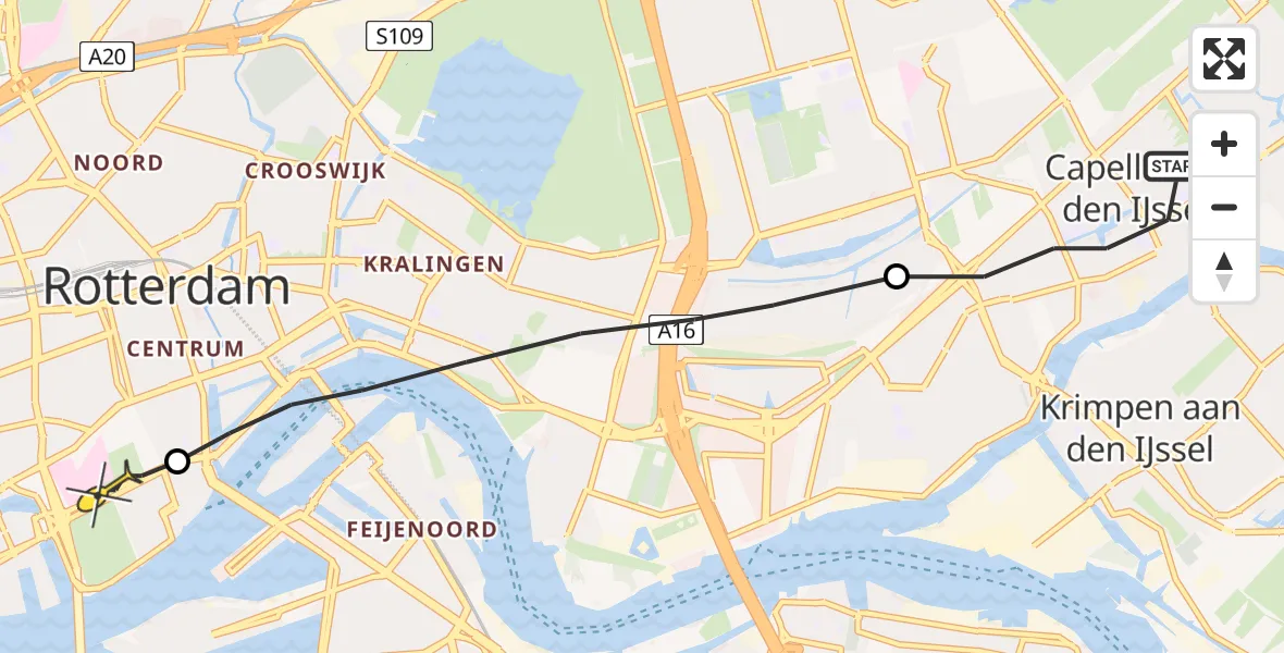 Routekaart van de vlucht: Lifeliner 2 naar Erasmus MC