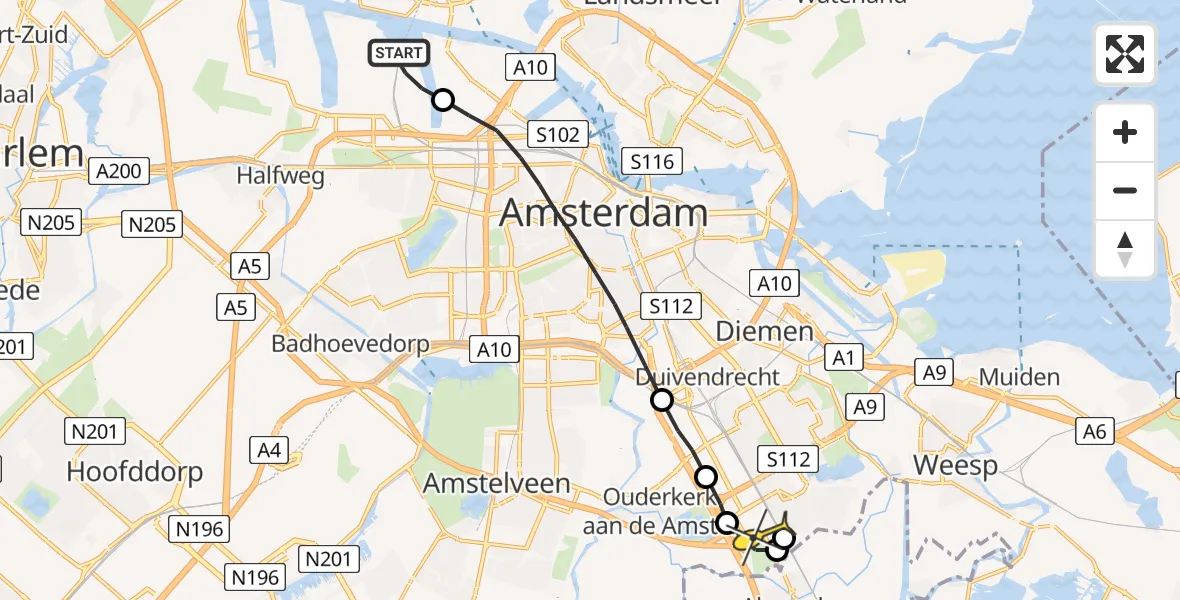 Routekaart van de vlucht: Lifeliner 1 naar Academisch Medisch Centrum (AMC)